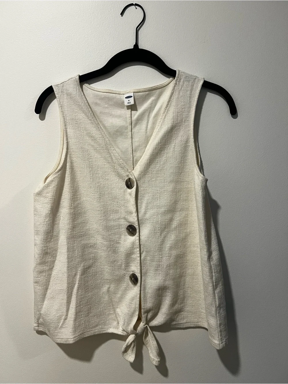 Old Navy Cream Tie-Front Button Tank - Picture 1 of 3